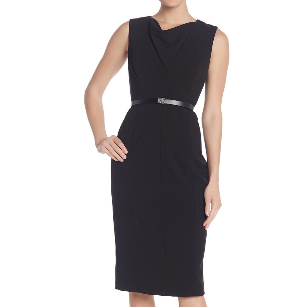 Black Calvin Klein wiggle sheath cowl neck dress 4